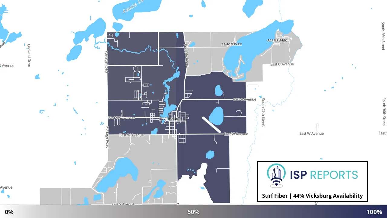 Vicksburg, MI map of internet availability