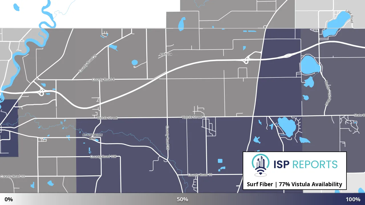 Vistula, IN map of internet availability