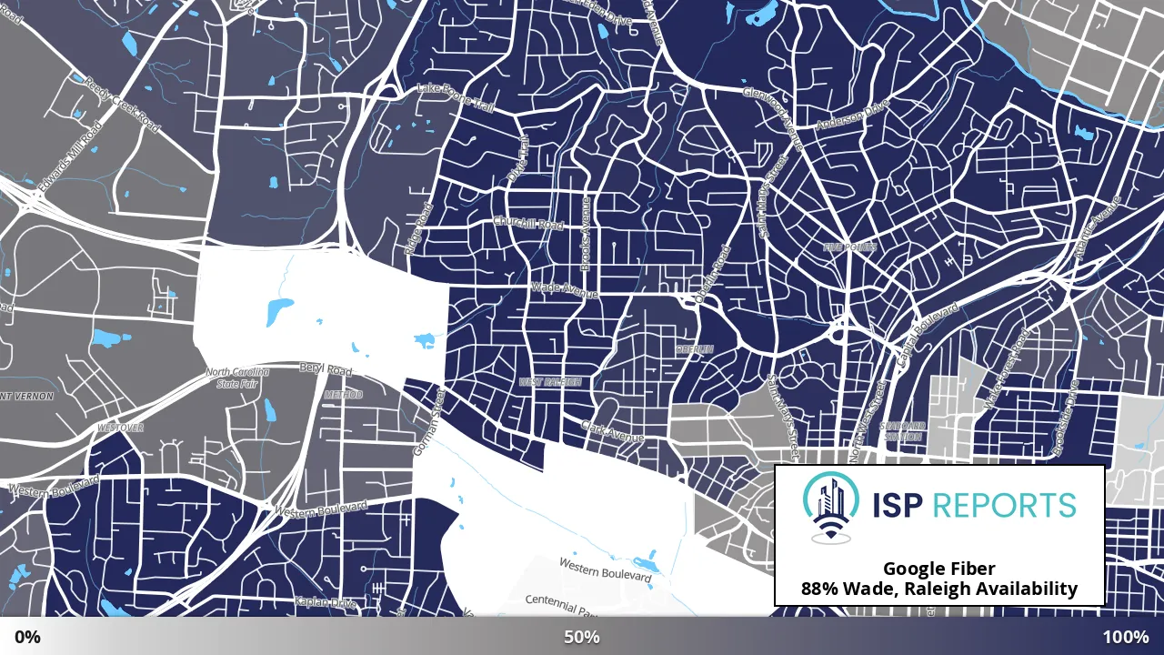 Wade, Raleigh, NC map of internet availability
