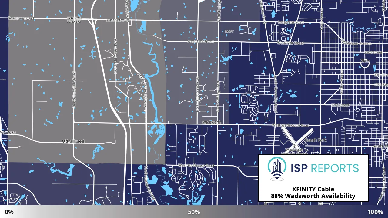 Wadsworth, IL map of internet availability