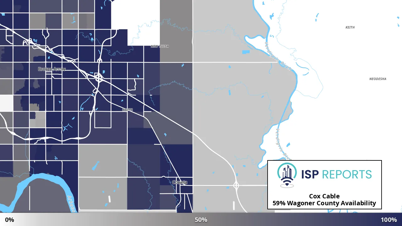 Wagoner County, OK map of internet availability