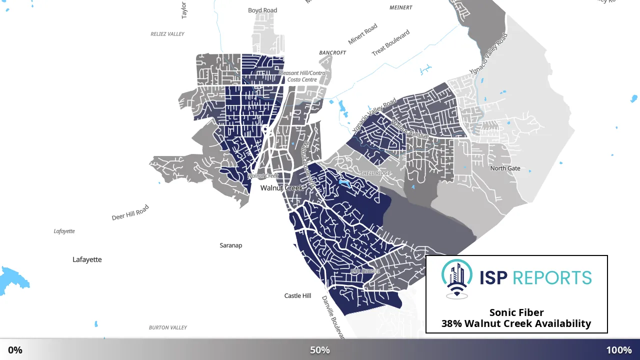 Walnut Creek, CA map of internet availability