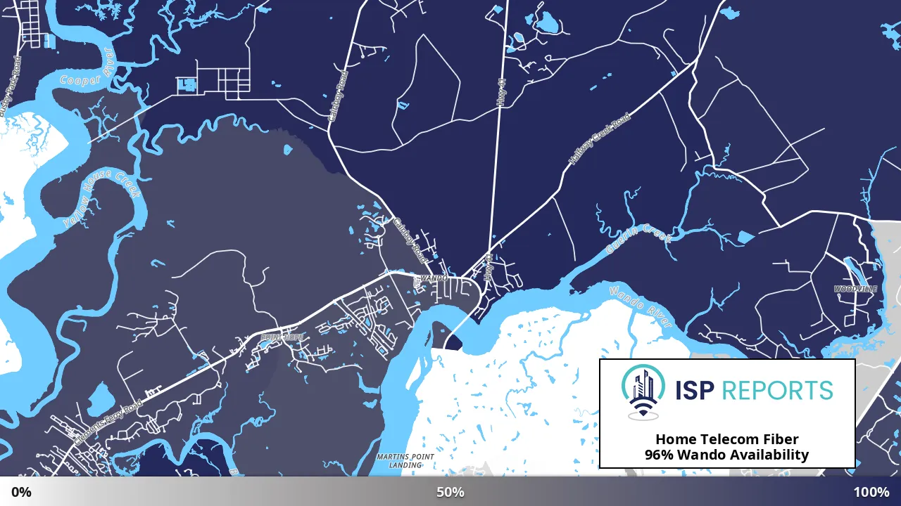 Wando, SC map of internet availability