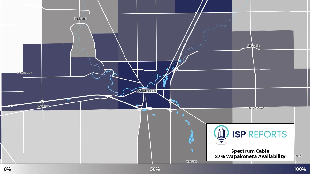 Wapakoneta, OH map of internet availability