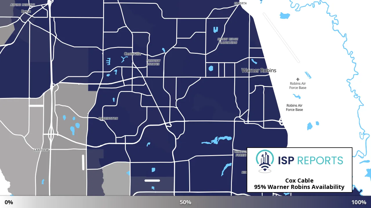Warner Robins, GA map of internet availability