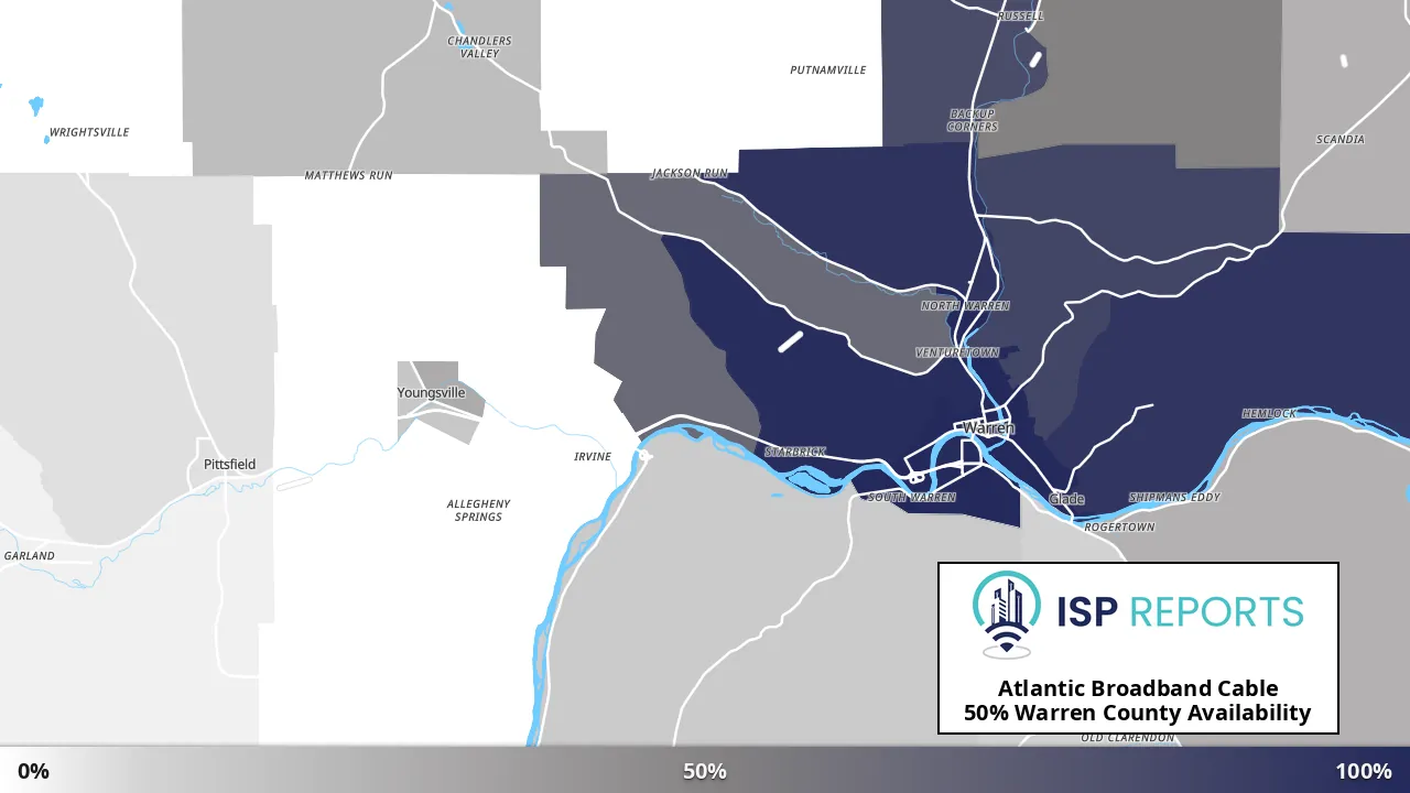 Warren County, PA map of internet availability