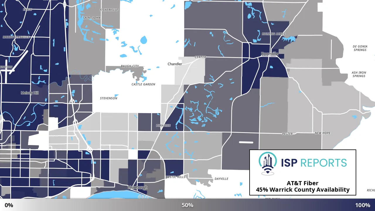 Warrick County, IN map of internet availability