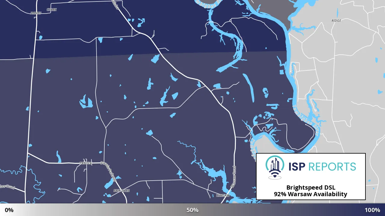 Warsaw, AL map of internet availability