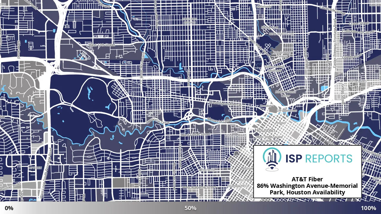 Washington Avenue-Memorial Park, Houston, TX map of internet availability