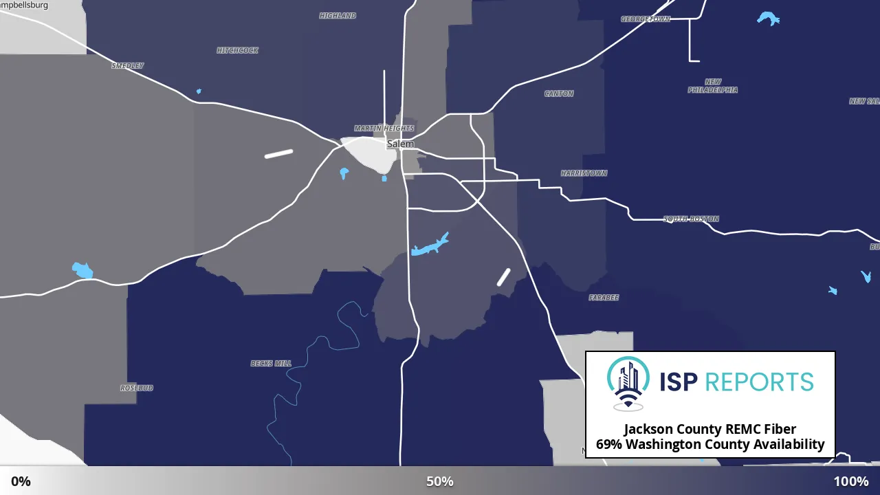 Washington County, IN map of internet availability