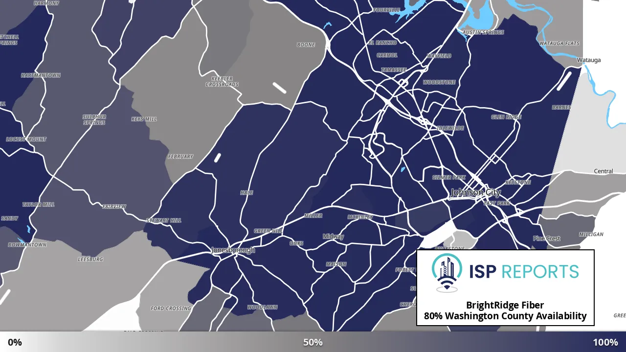 Washington County, TN map of internet availability