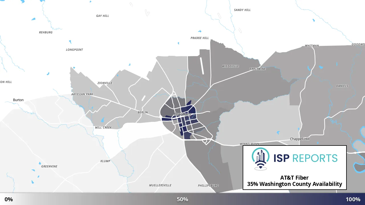 Washington County, TX map of internet availability