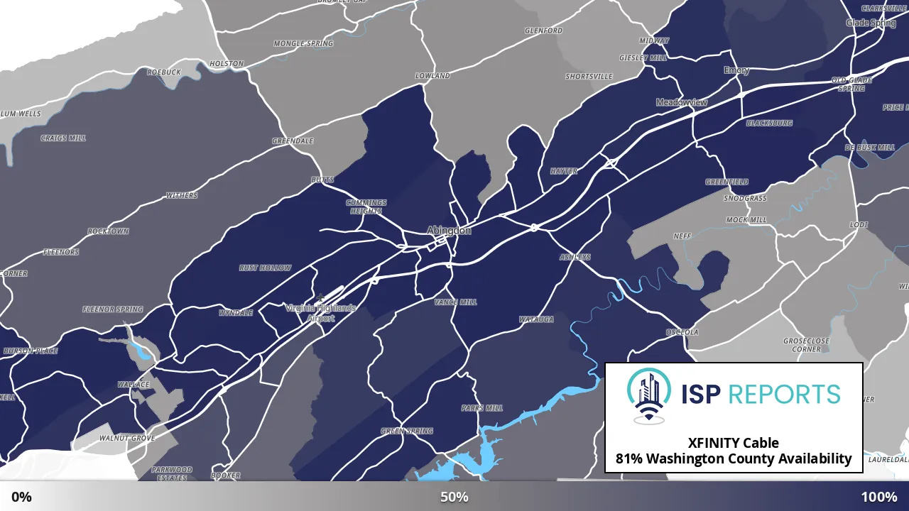 Washington County, VA map of internet availability