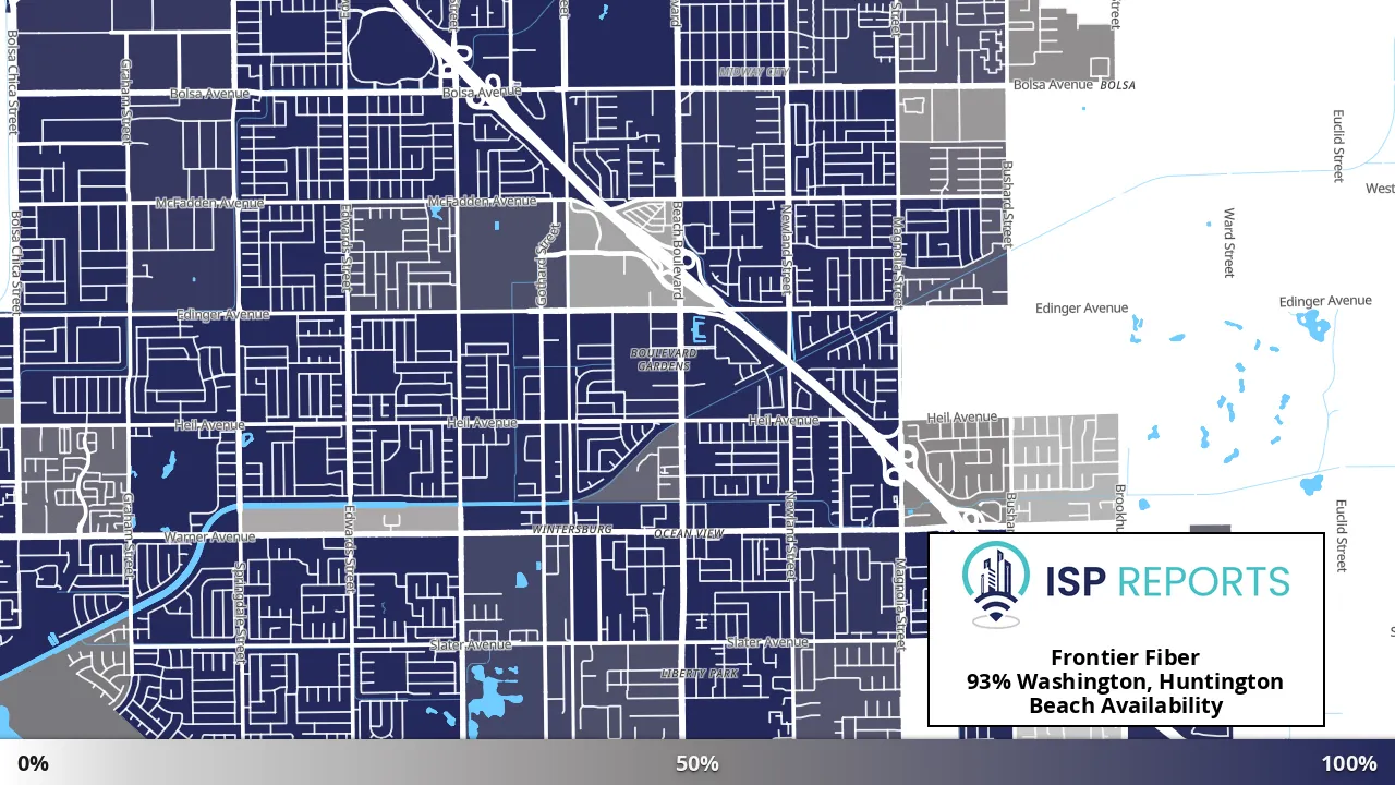 Washington, Huntington Beach, CA map of internet availability