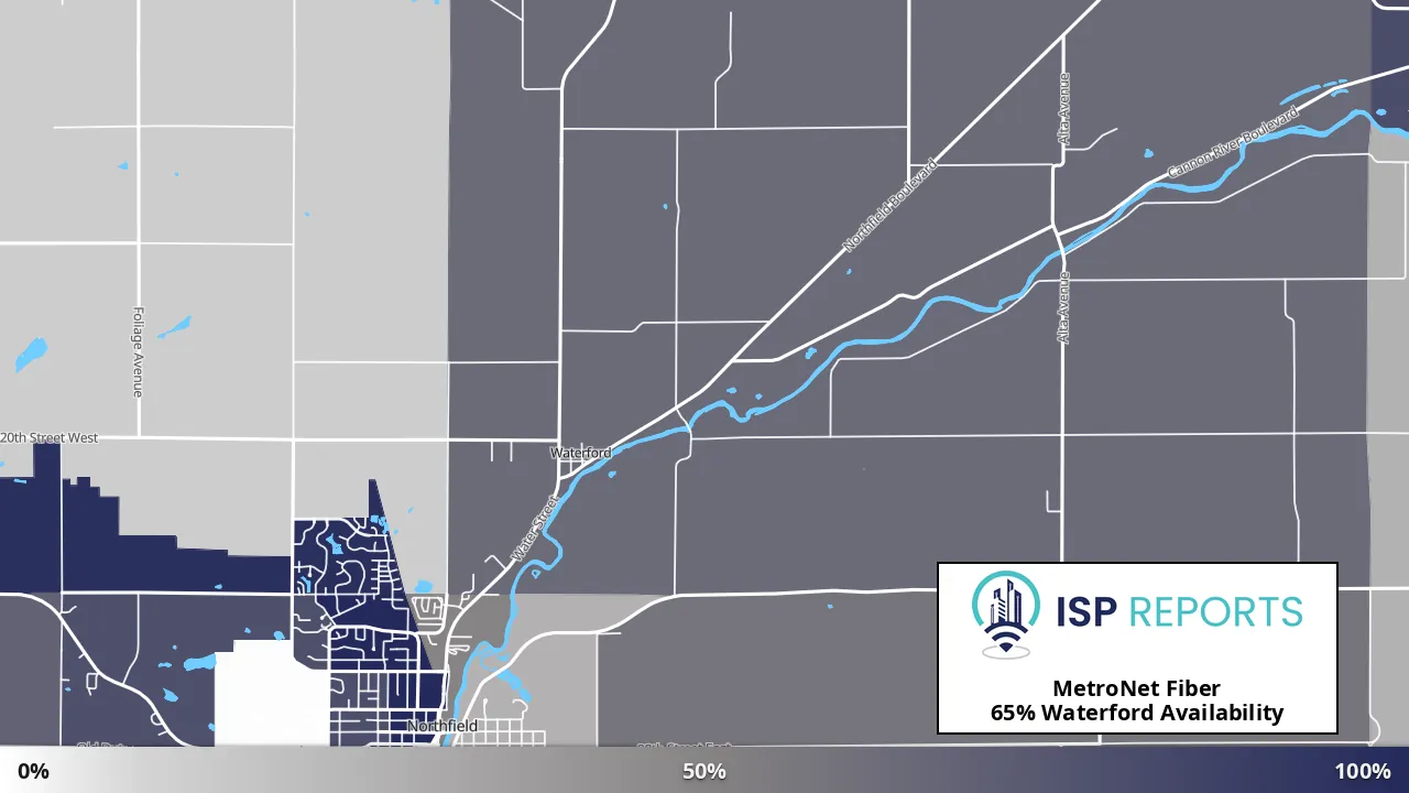 Waterford, MN map of internet availability