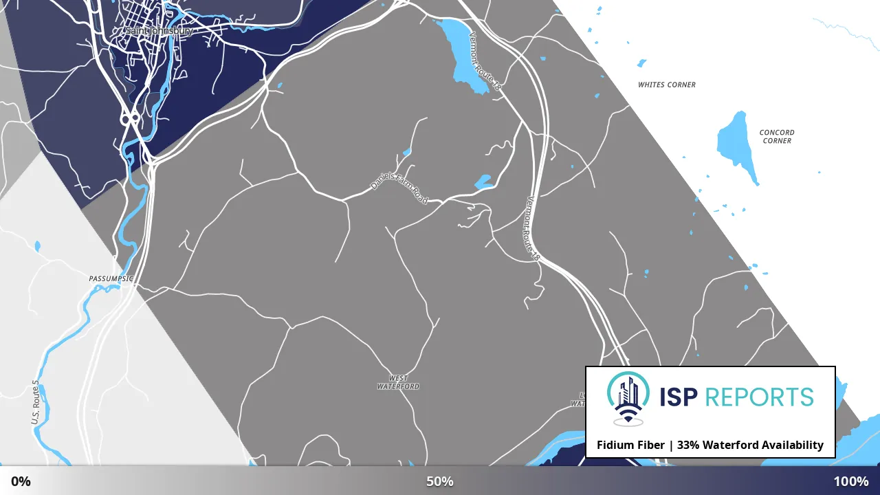 Waterford, VT map of internet availability