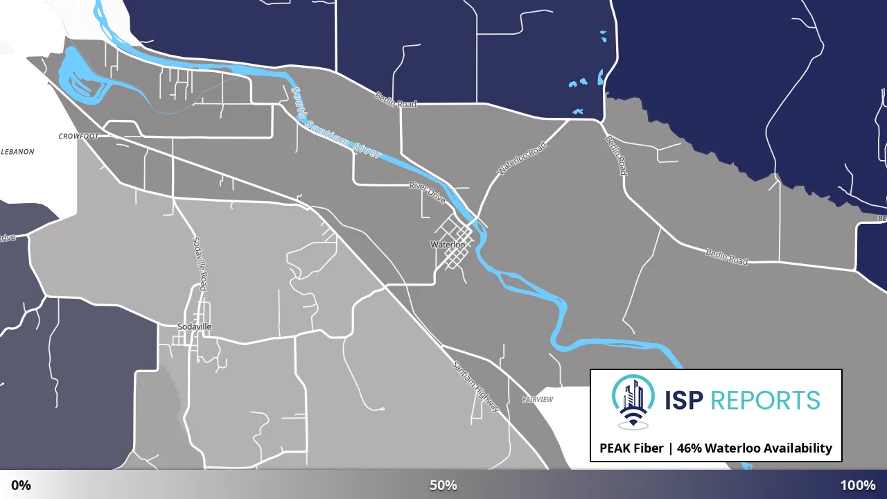 Waterloo, OR map of internet availability