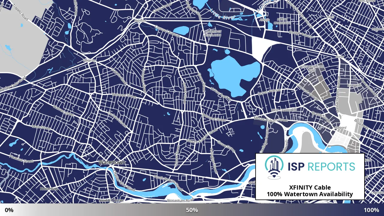 Watertown, MA map of internet availability