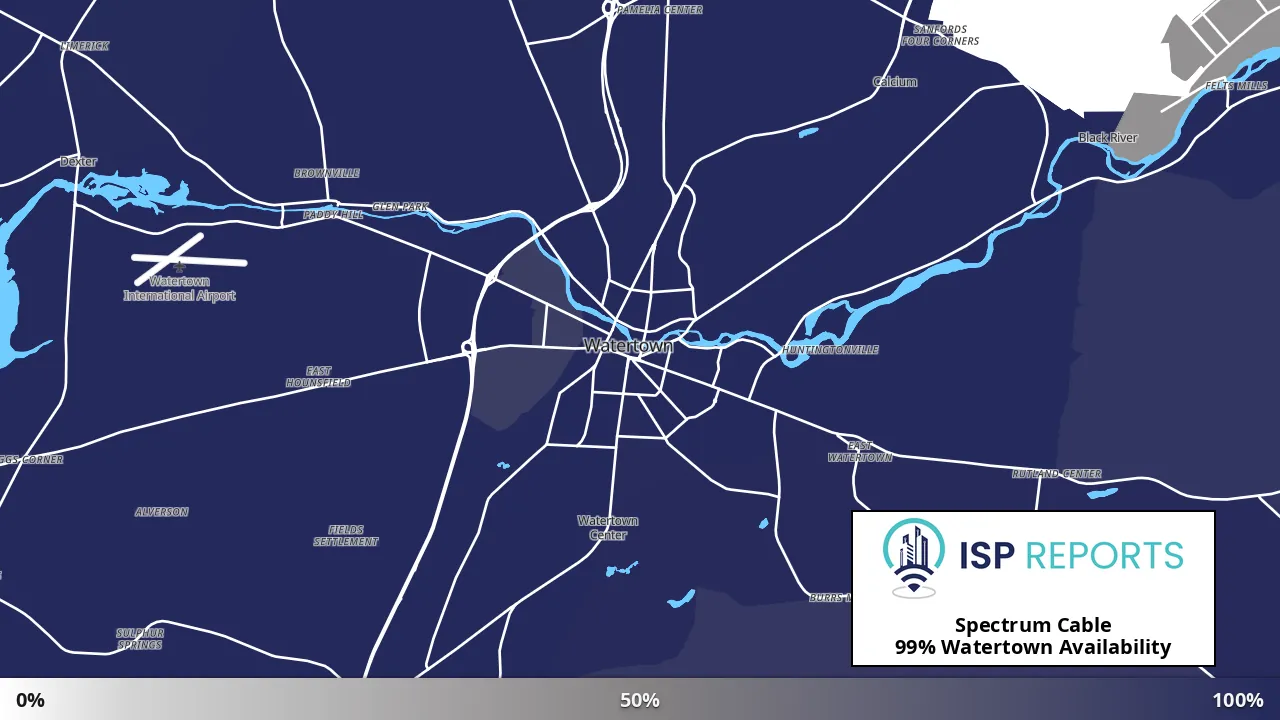 Watertown, NY map of internet availability