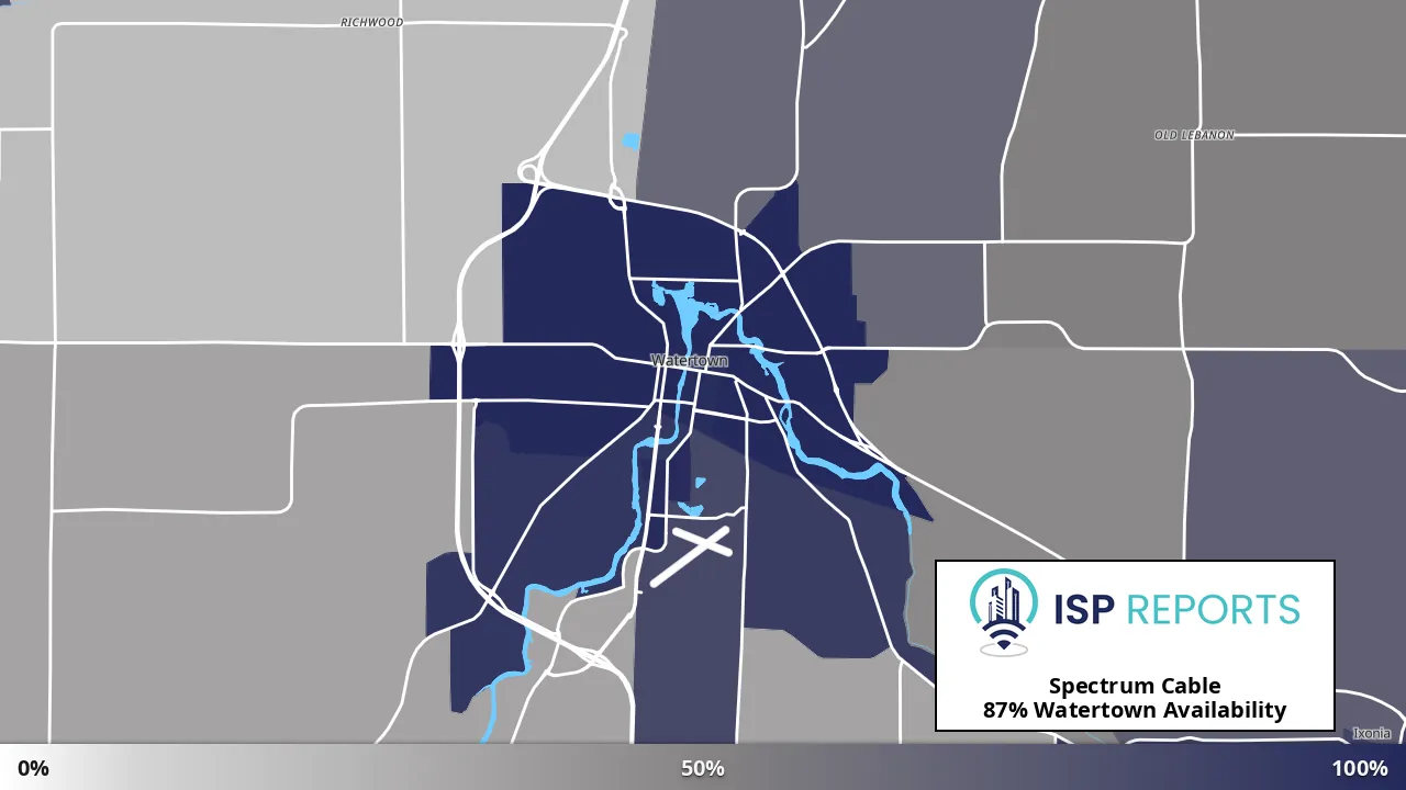 Watertown, WI map of internet availability