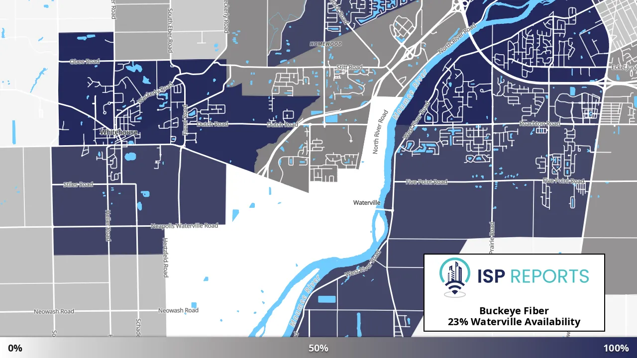 Waterville, OH map of internet availability