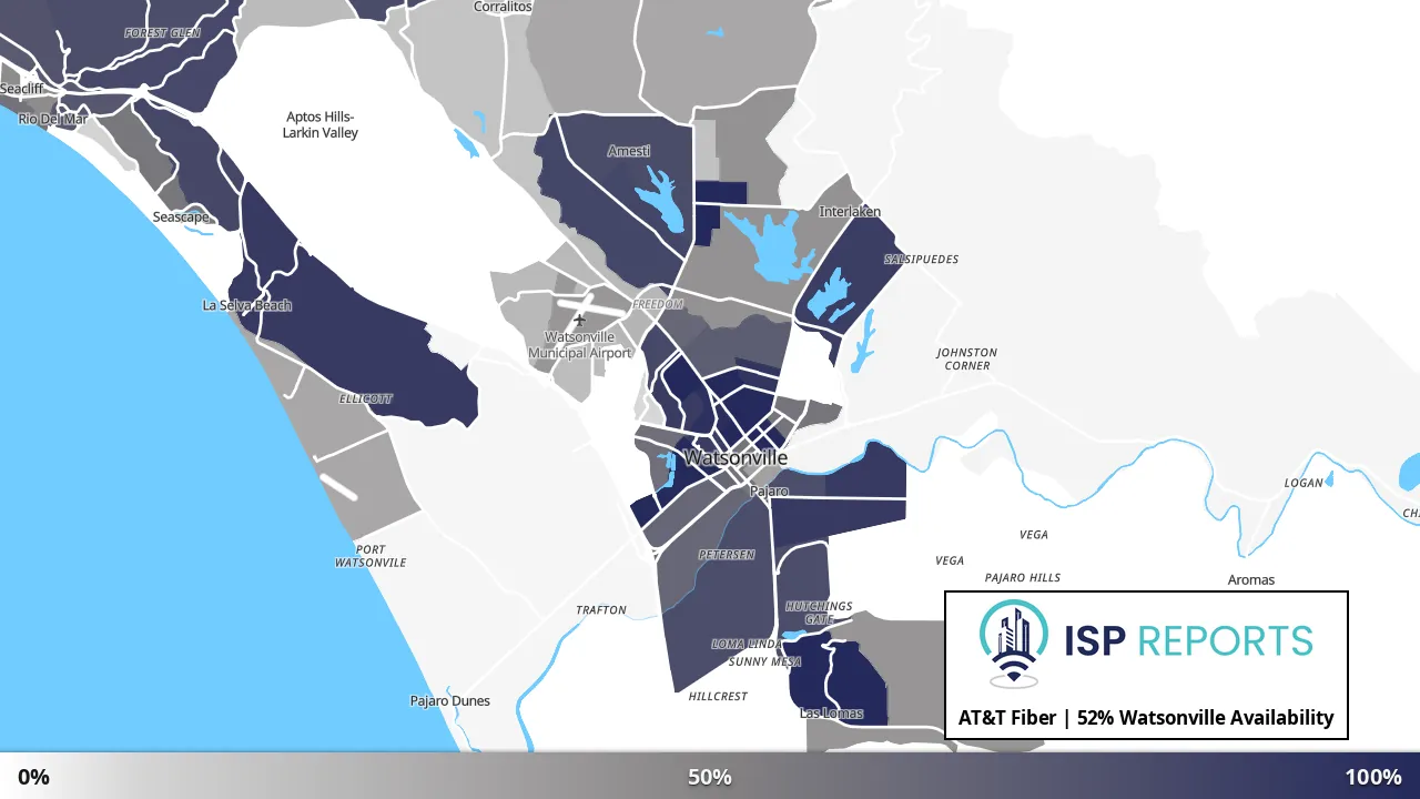 Watsonville, CA map of internet availability