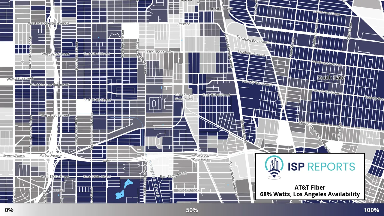 Watts, Los Angeles, CA map of internet availability