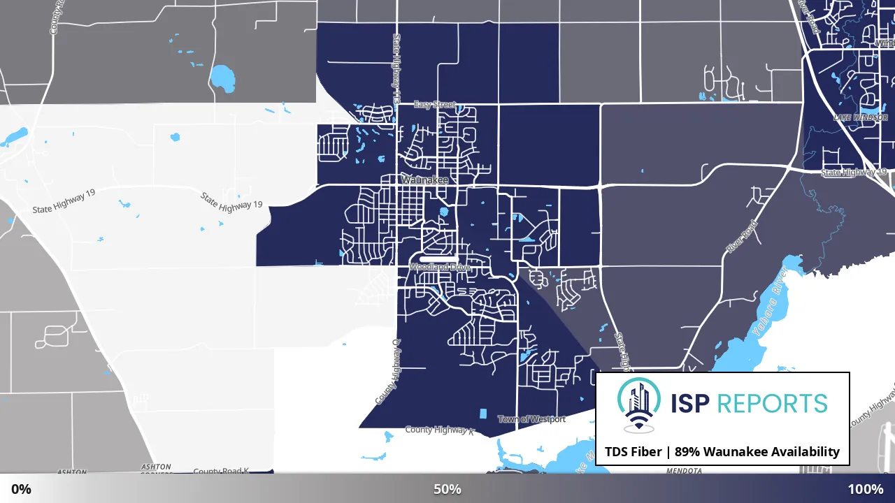 Waunakee, WI map of internet availability