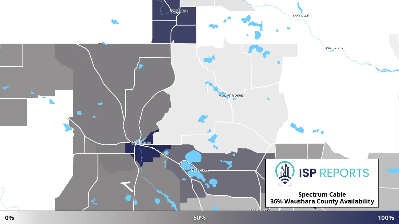 Waushara County, WI map of internet availability