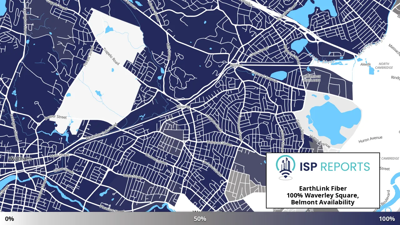 Waverley Square, Belmont, MA map of internet availability