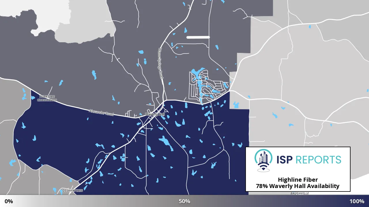 Waverly Hall, GA map of internet availability