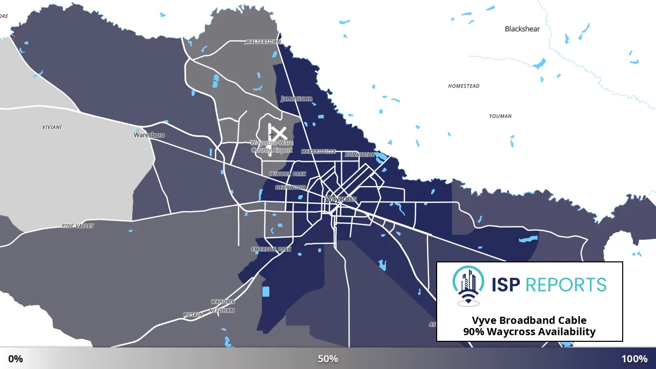 Waycross, GA map of internet availability