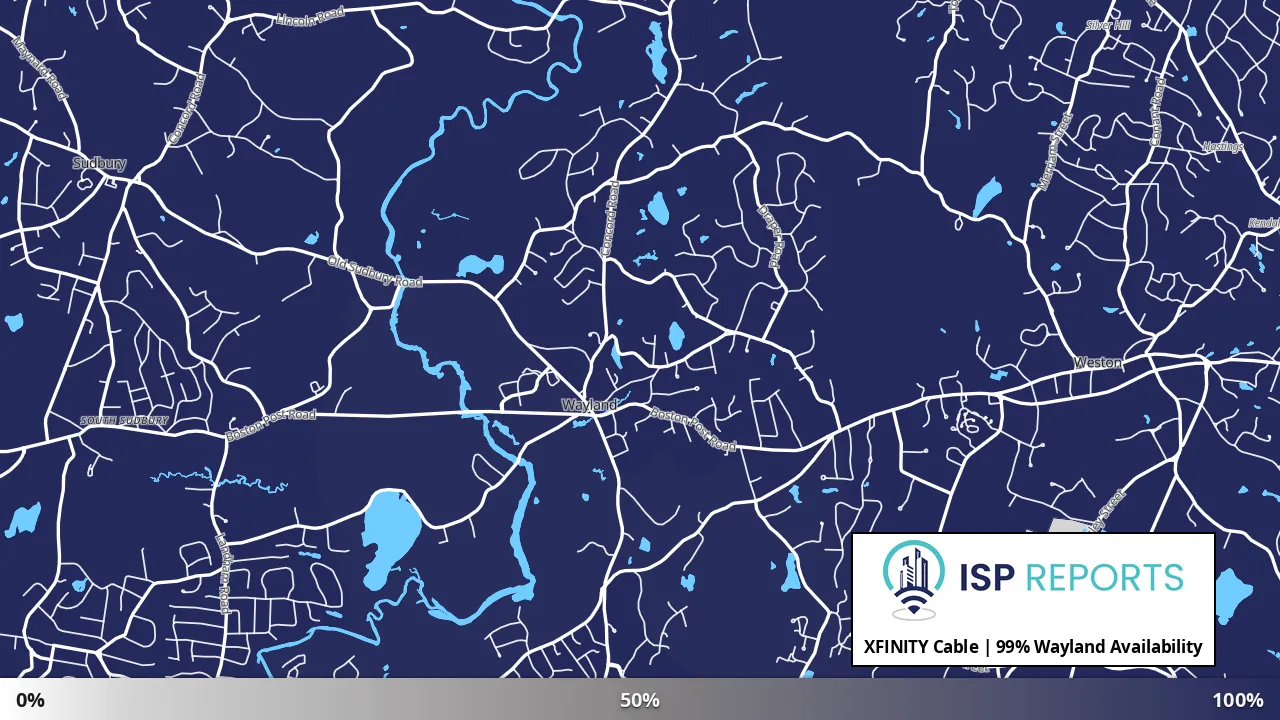 Wayland, MA map of internet availability