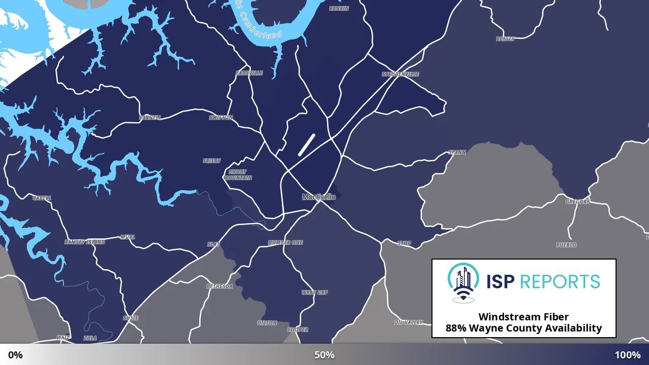Wayne County, KY map of internet availability