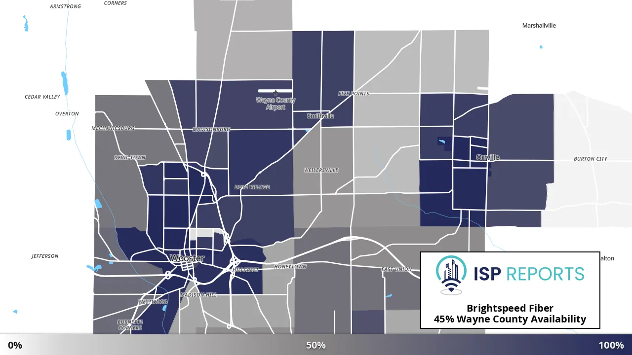Wayne County, OH map of internet availability