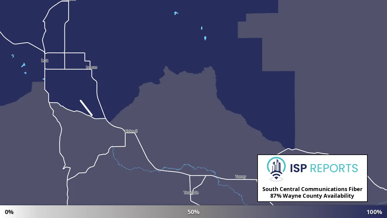 Wayne County, UT map of internet availability