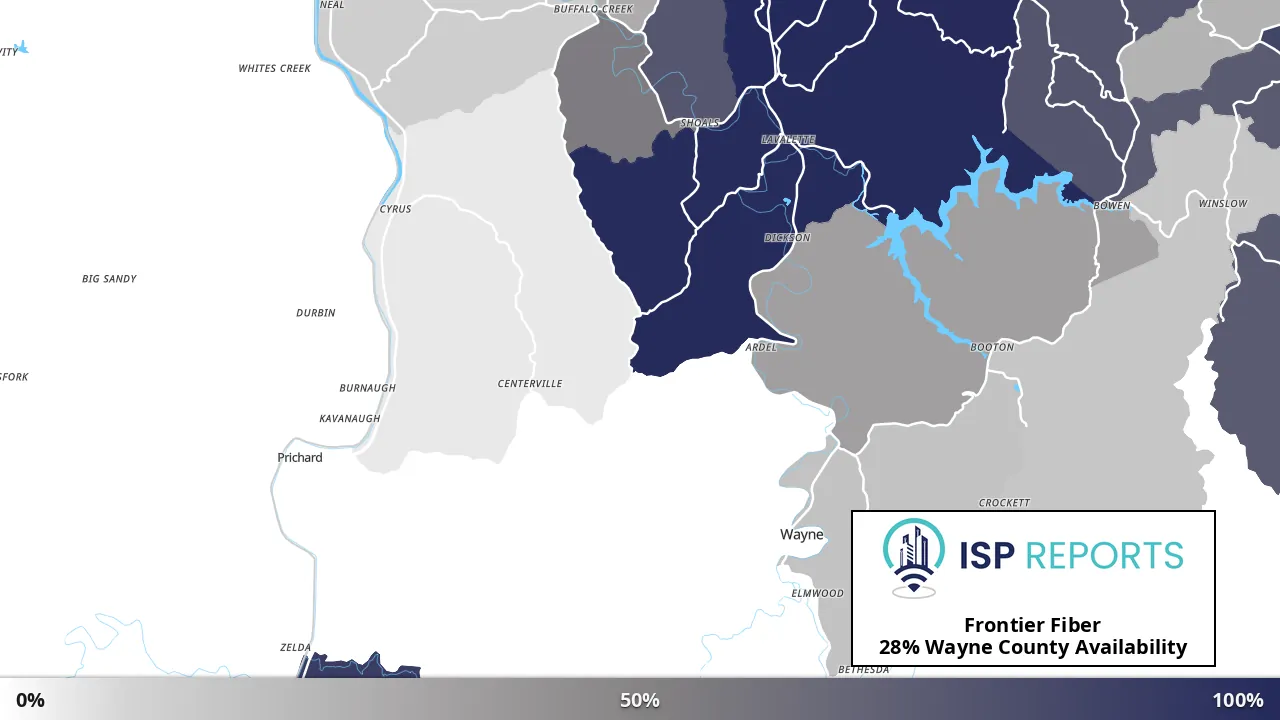 Wayne County, WV map of internet availability
