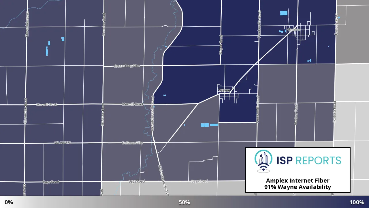Wayne, OH map of internet availability
