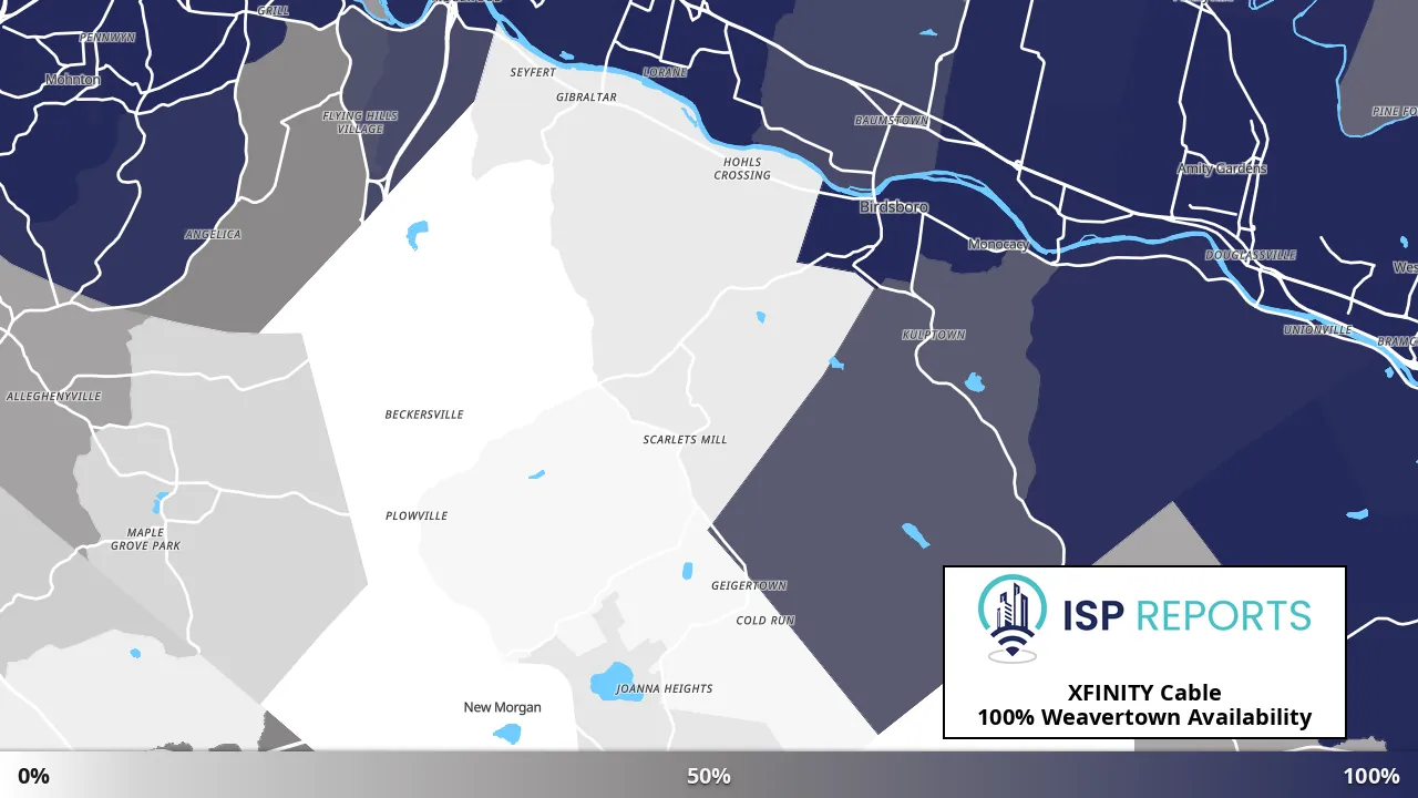 Weavertown, PA map of internet availability