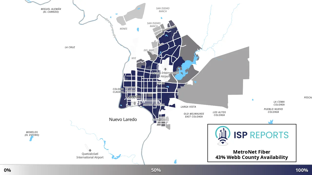 Webb County, TX map of internet availability