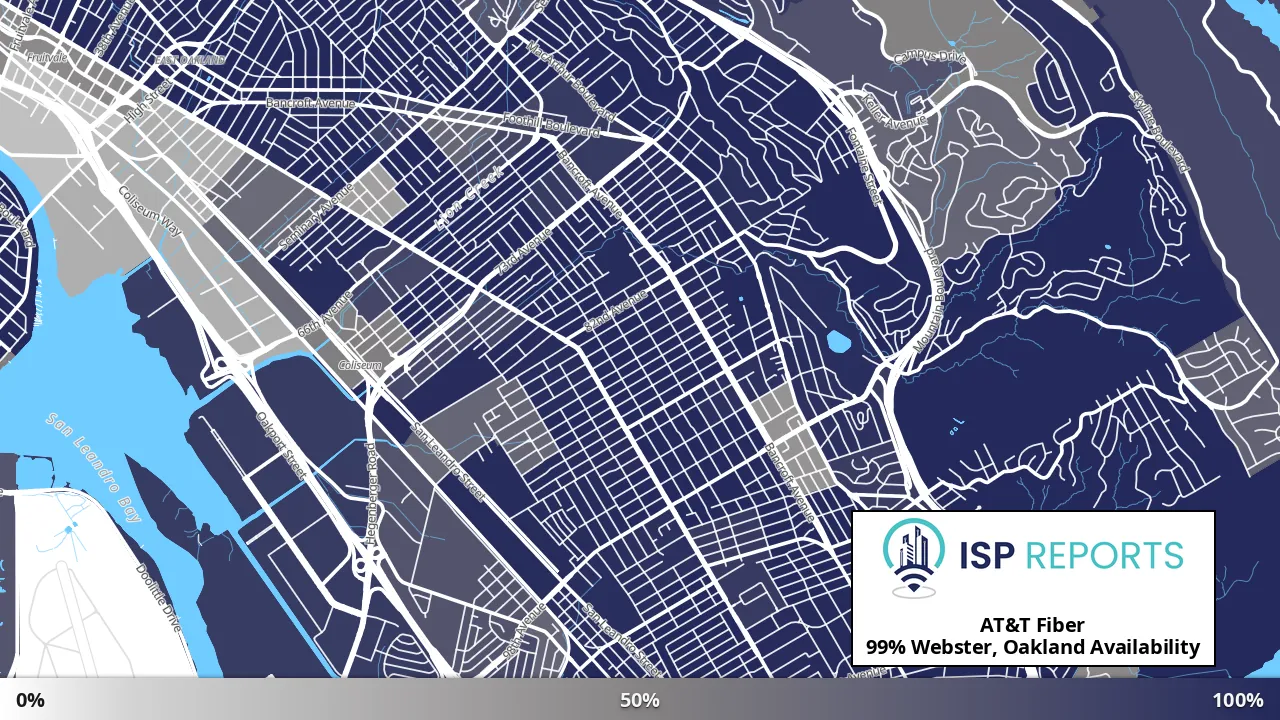 Webster, Oakland, CA map of internet availability