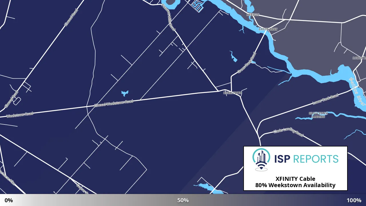 Weekstown, NJ map of internet availability