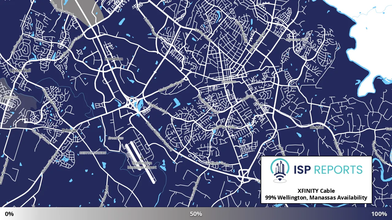 Wellington, Manassas, VA map of internet availability