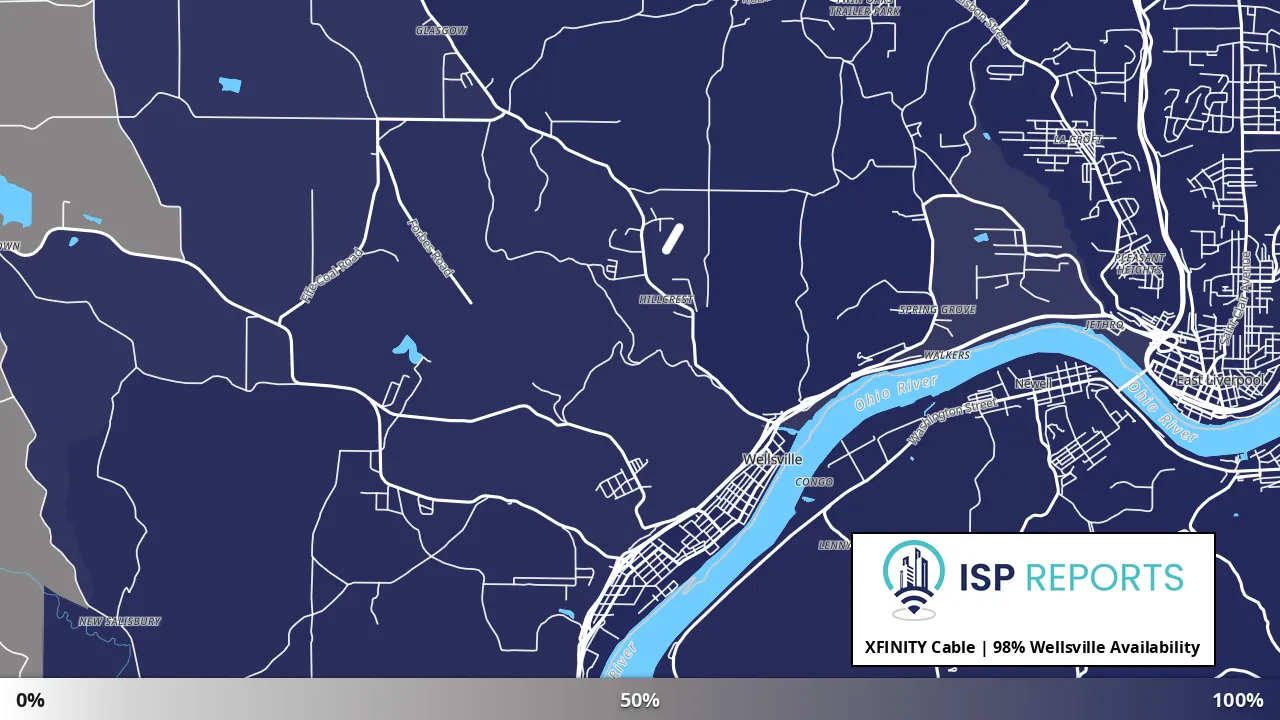 Wellsville, OH map of internet availability