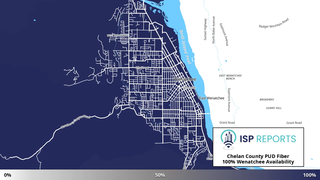 Wenatchee, WA map of internet availability