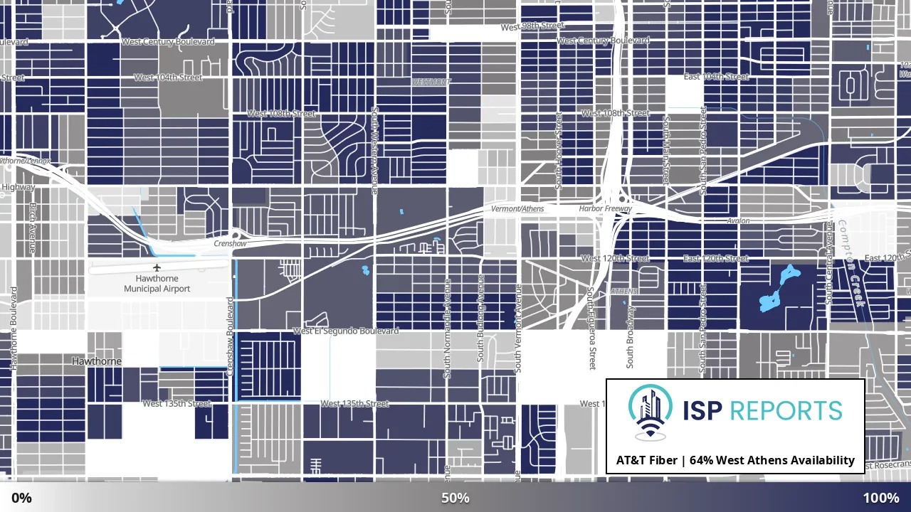 West Athens, CA map of internet availability