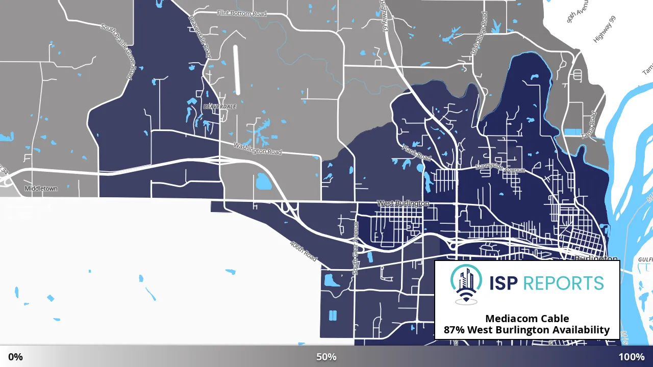 West Burlington, IA map of internet availability