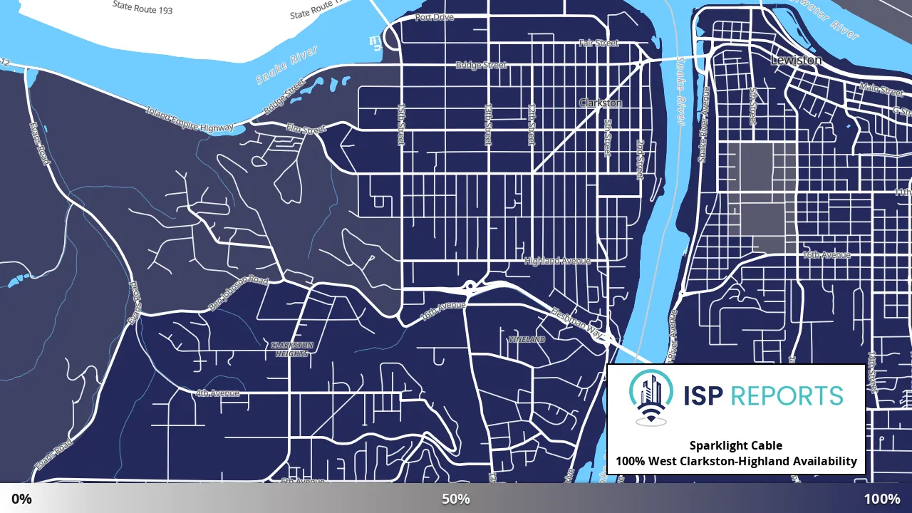 West Clarkston-Highland, WA map of internet availability