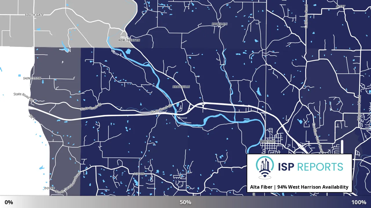 West Harrison, IN map of internet availability