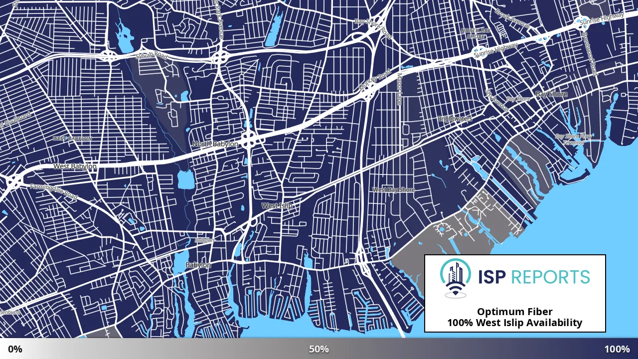 West Islip, NY map of internet availability
